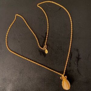 Joan Rivers Signed Vintage Egg Pendant/Necklace Goldtone & Faux Pearls